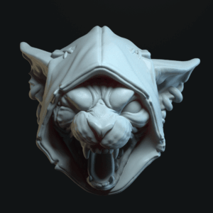 Scr’Tuhm the cat hooded open mouth