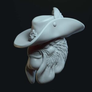 Rooster angry with teeth and cowboy hat